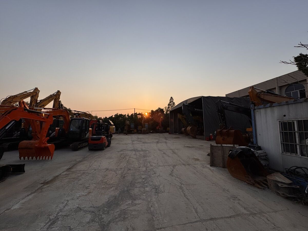 Sunset view down the main aisle of the equipment yard